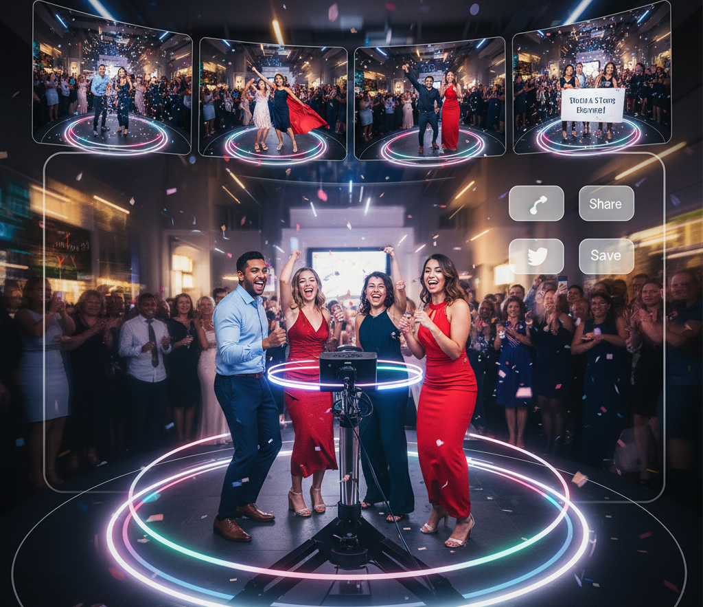 a group of people and enjoy 360 photo booth